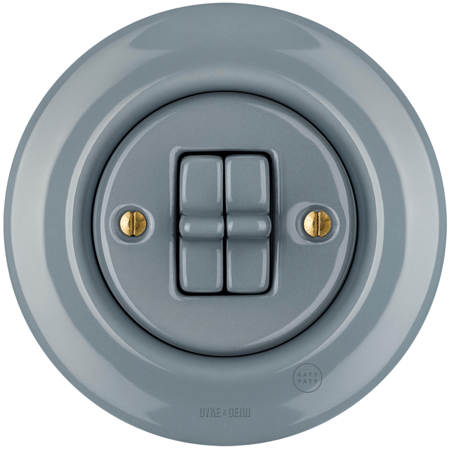 PORCELAIN WALL LIGHT SWITCH ASH GREY 2 TOGGLE - DYKE & DEAN