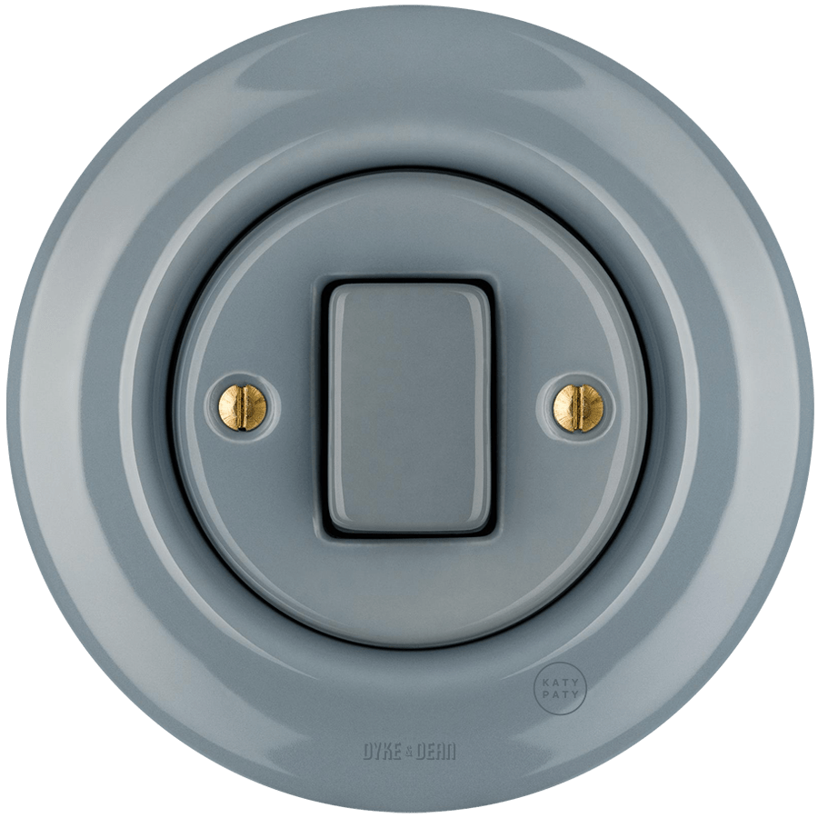 PORCELAIN WALL LIGHT SWITCH ASH GREY FAT BUTTON - DYKE & DEAN