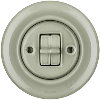 PORCELAIN WALL LIGHT SWITCH GREY GREEN 2 TOGGLE - DYKE & DEAN
