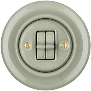 PORCELAIN WALL LIGHT SWITCH GREY GREEN 2 TOGGLE - DYKE & DEAN