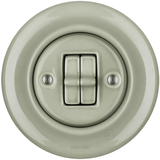 PORCELAIN WALL LIGHT SWITCH GREY GREEN 2 TOGGLE - DYKE & DEAN
