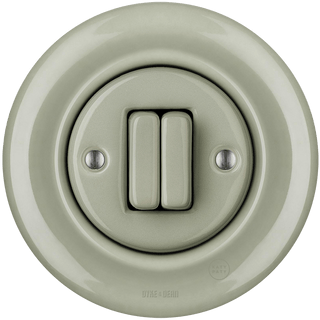 PORCELAIN WALL LIGHT SWITCH GREY GREEN DOUBLE - DYKE & DEAN