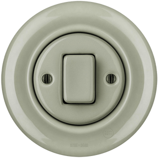 PORCELAIN WALL LIGHT SWITCH GREY GREEN FAT BUTTON - DYKE & DEAN