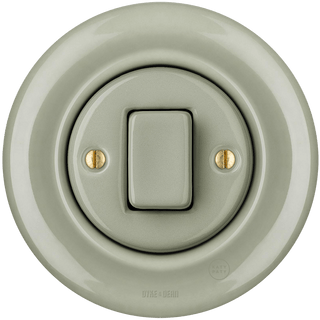 PORCELAIN WALL LIGHT SWITCH GREY GREEN FAT BUTTON - DYKE & DEAN