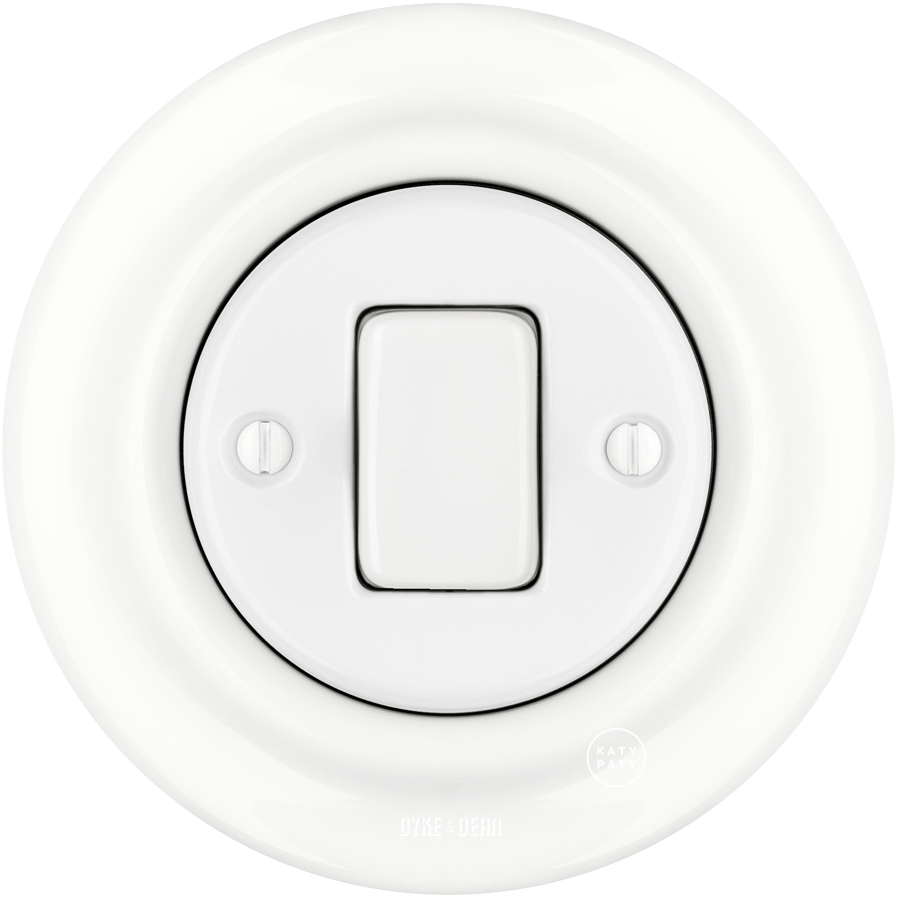 PORCELAIN WALL LIGHT SWITCH WHITE FAT BUTTON - DYKE & DEAN