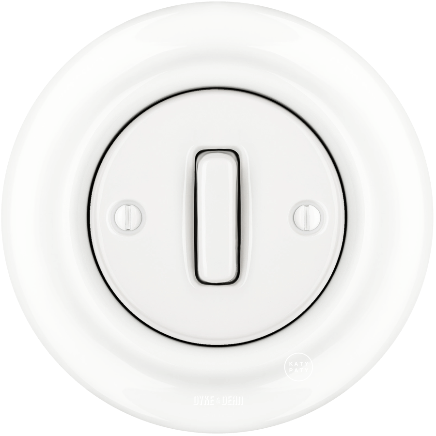 PORCELAIN WALL LIGHT SWITCH WHITE SLIM BUTTON - DYKE & DEAN