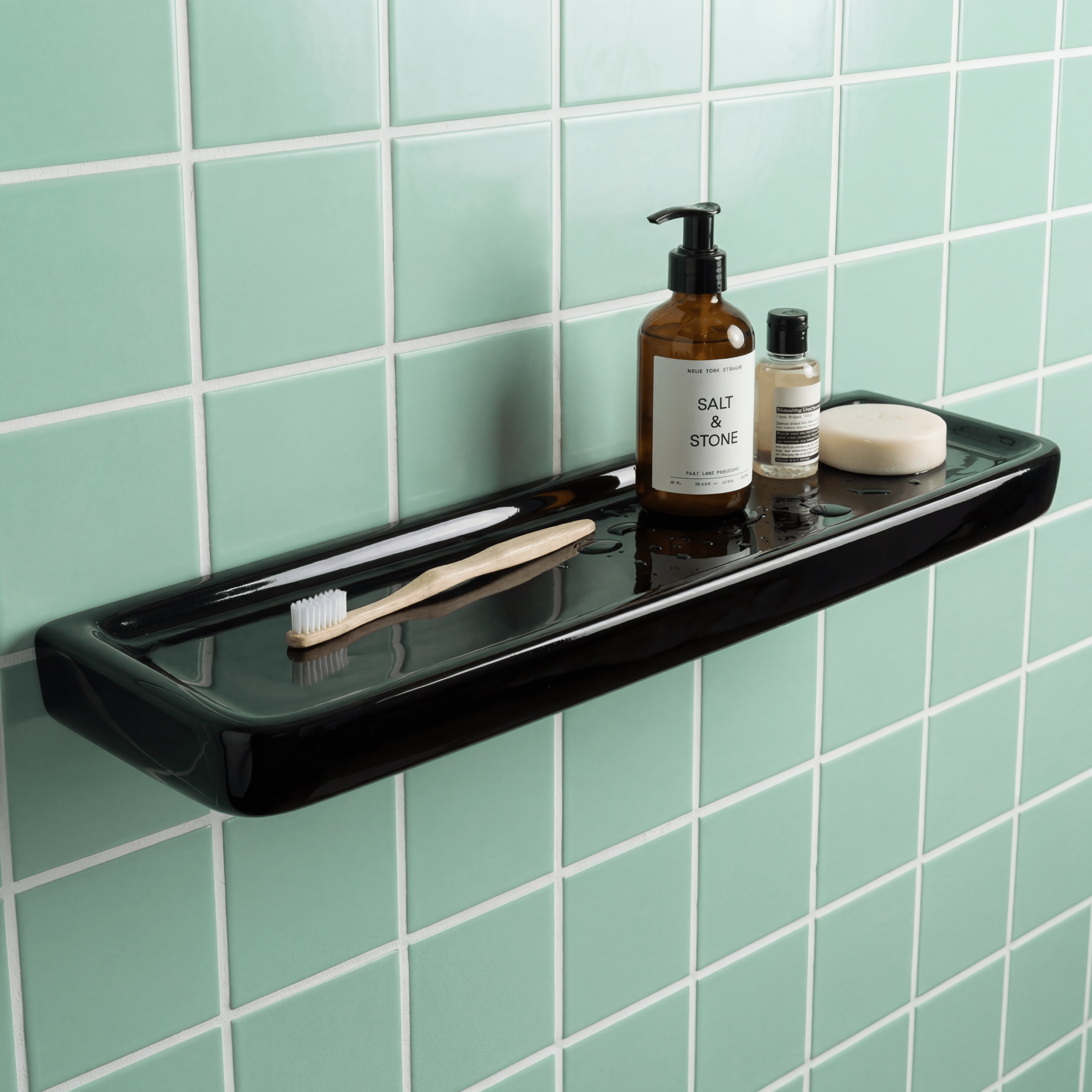 PORCELAIN WALL SHELF LARGE BLACK - DYKE & DEAN