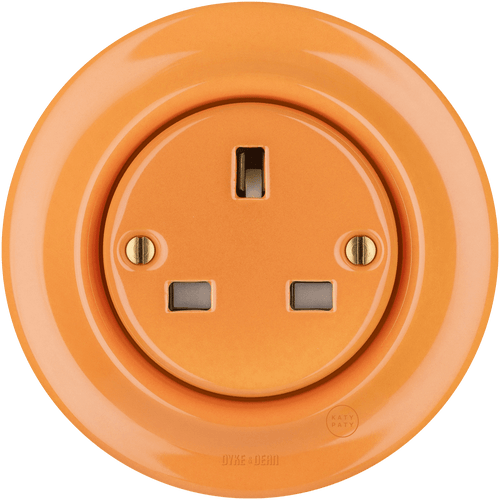Carrot round porcelain UK 3-pin wall socket by Katy Paty