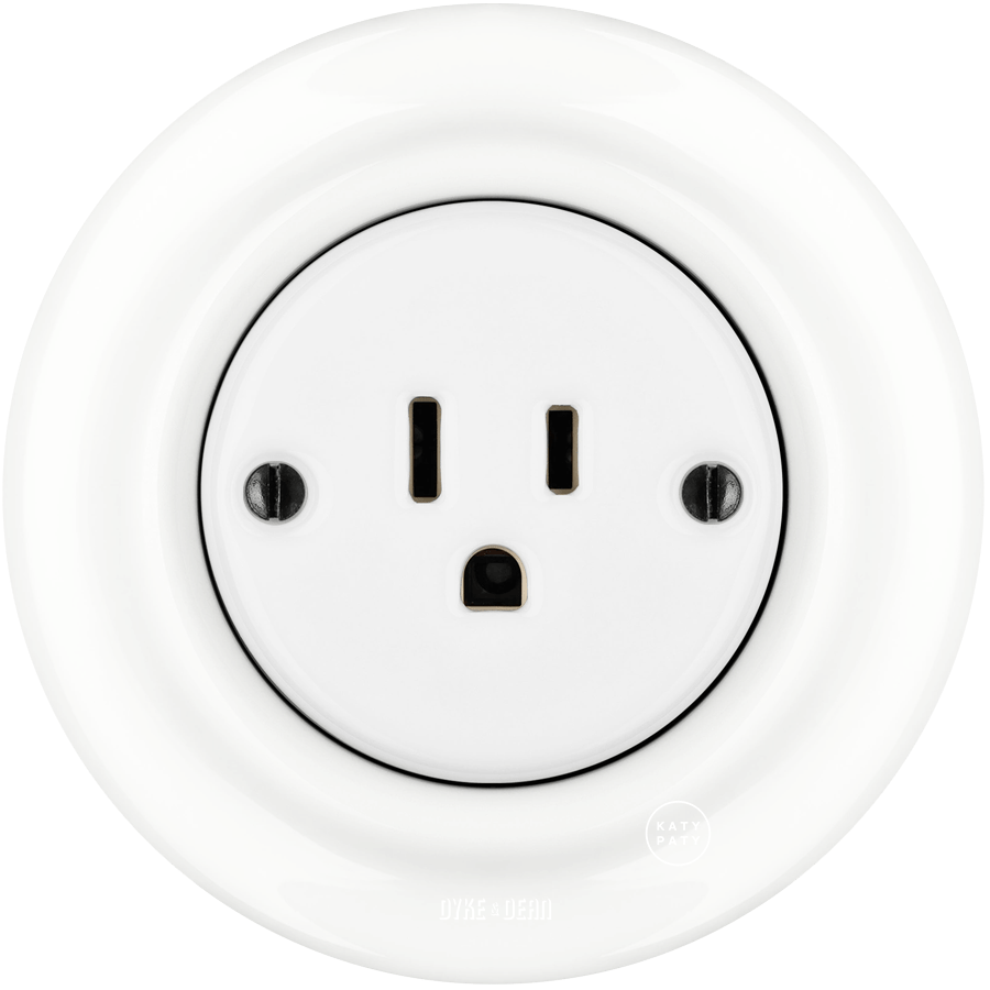 PORCELAIN WALL SOCKET USA WHITE 15 AMP - DYKE & DEAN