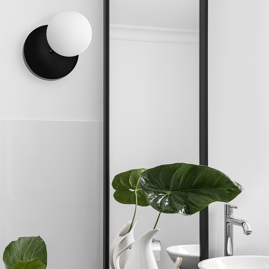 REFA WATERPROOF OPAL GLOBE WALL LIGHT BLACK - DYKE & DEAN