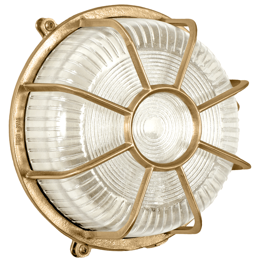 ROUND CAGED BRASS BULKHEAD LAMP - DYKE & DEAN