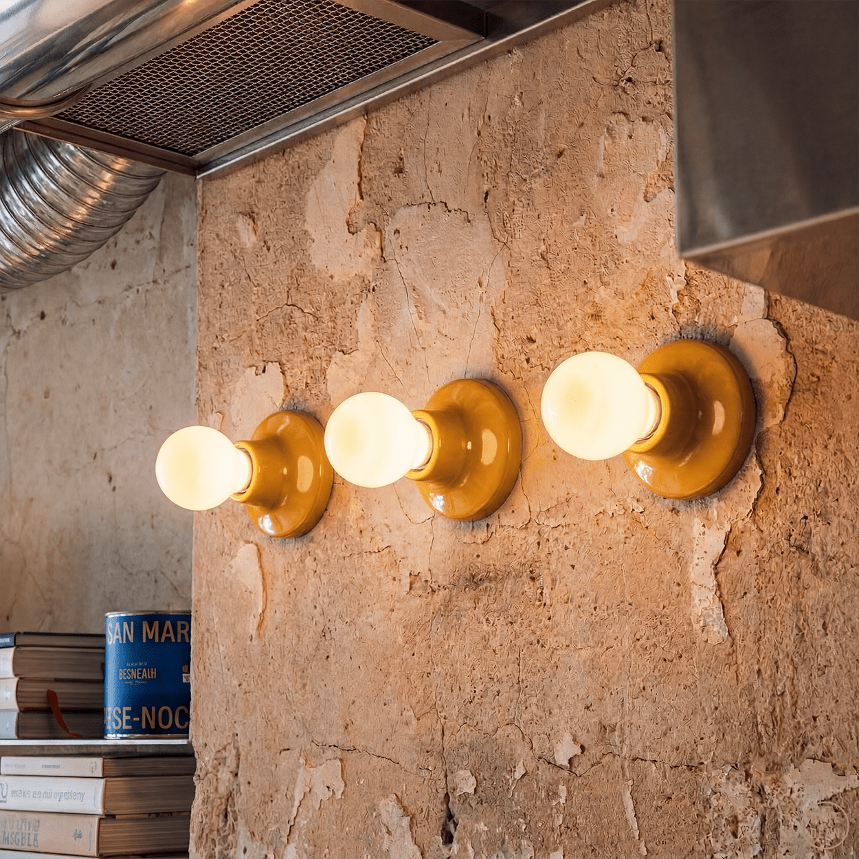 ROUND CERAMIC WALL & CEILING LAMP YELLOW ORANGE - DYKE & DEAN