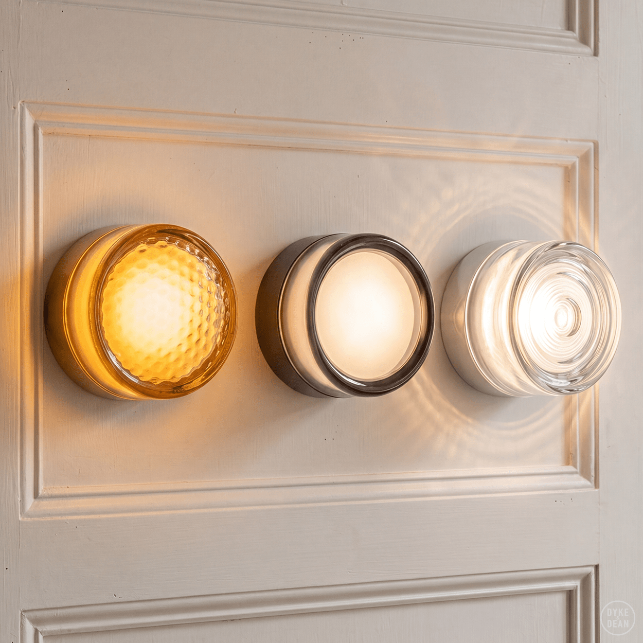 ROUND WATERPROOF WHITE WALL CEILING SCONCE CLEAR GLASS LIGHT - DYKE & DEAN