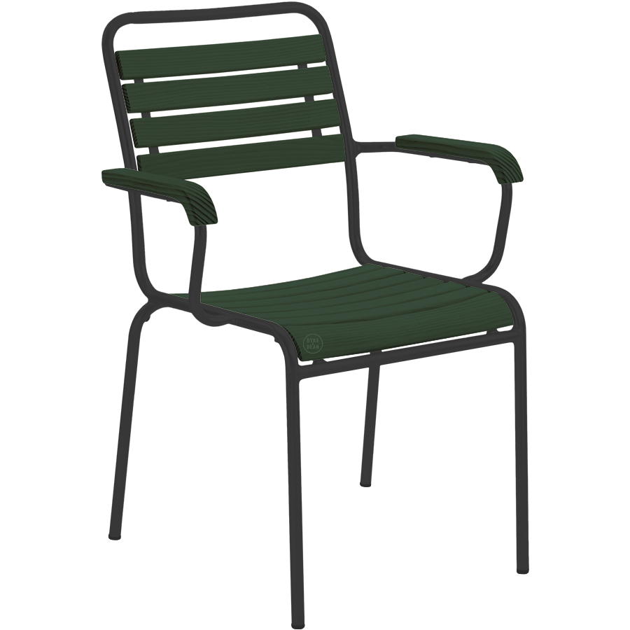 SLATTED GREENWOOD STACKING CHAIR COLOUR WITH ARMS