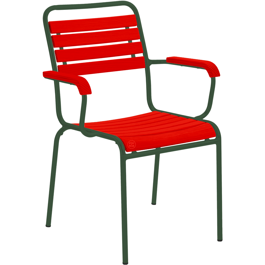 SLATTED REDWOOD STACKING CHAIR COLOUR WITH ARMS