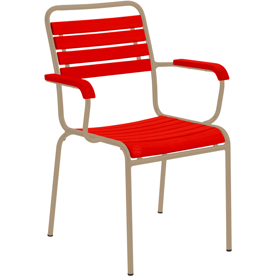 SLATTED REDWOOD STACKING CHAIR COLOUR WITH ARMS