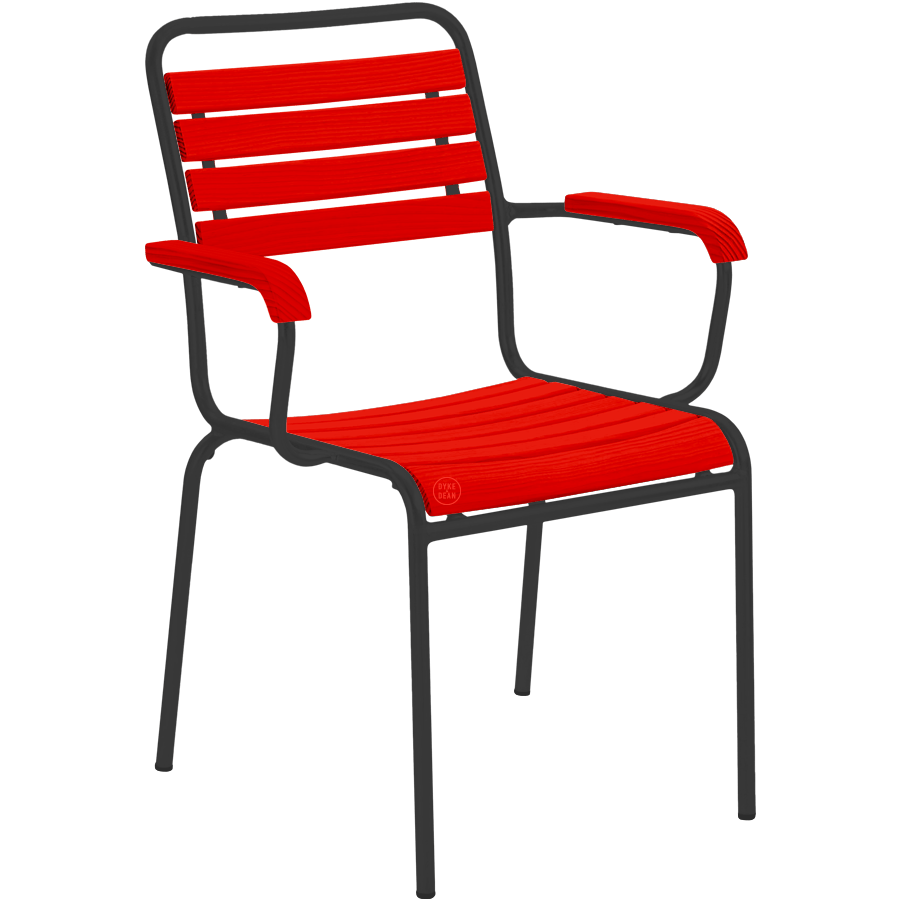 SLATTED REDWOOD STACKING CHAIR COLOUR WITH ARMS