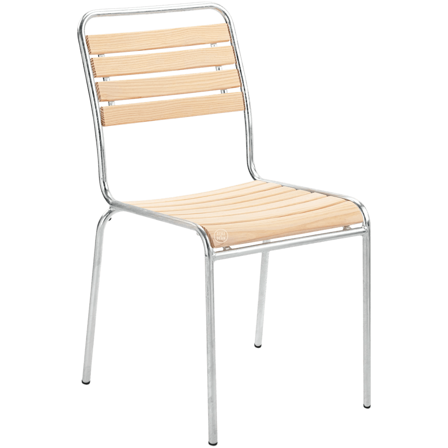 SLATTED WOOD COLOUR STACKING CHAIR GALVANISED