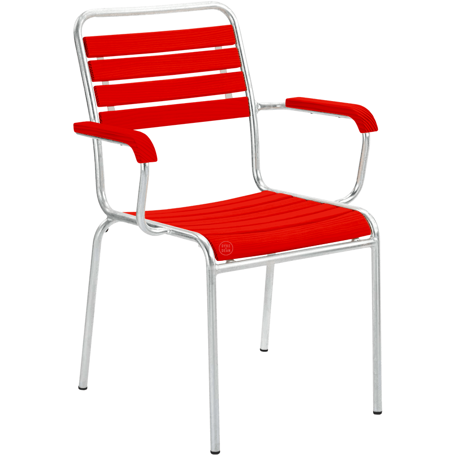 SLATTED WOOD COLOUR STACKING CHAIR GALVANISED WITH ARMS