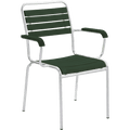 SLATTED WOOD COLOUR STACKING CHAIR GALVANISED WITH ARMS