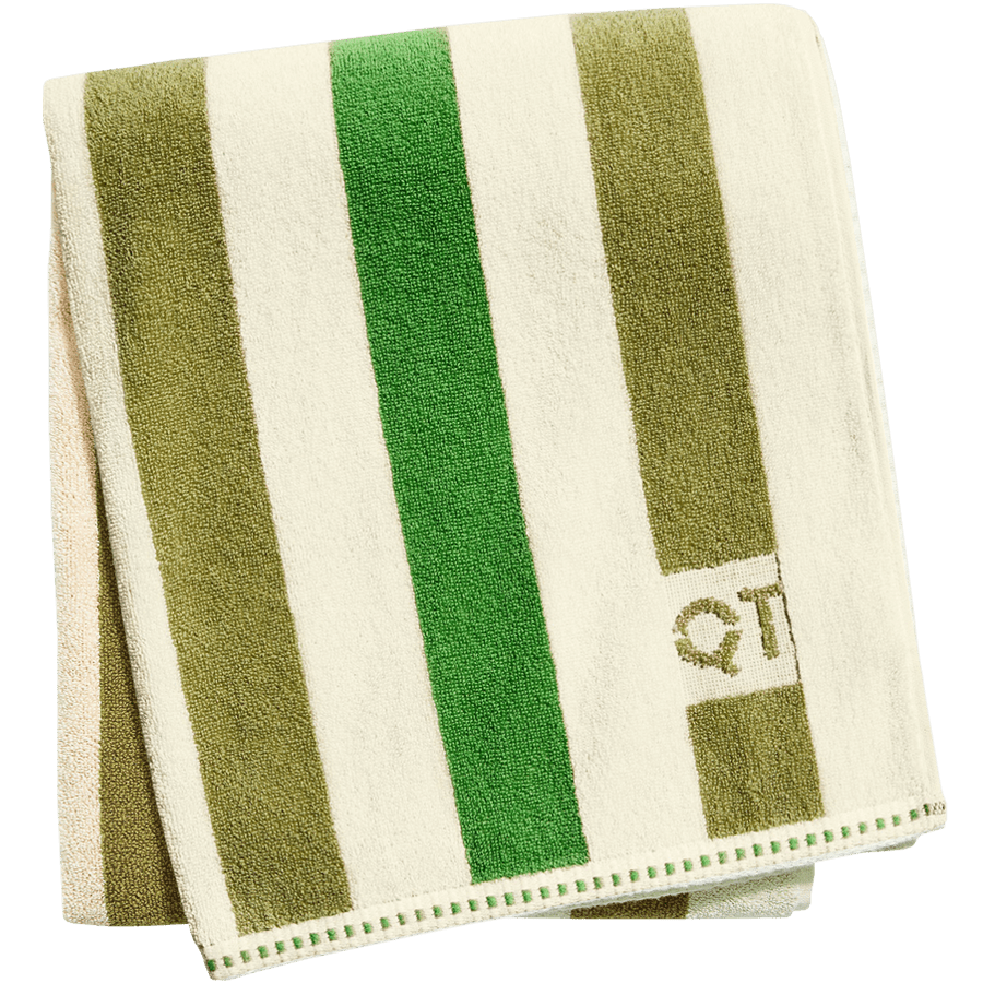 STRIPE BATH SHEET TOWEL OLIVE - DYKE & DEAN