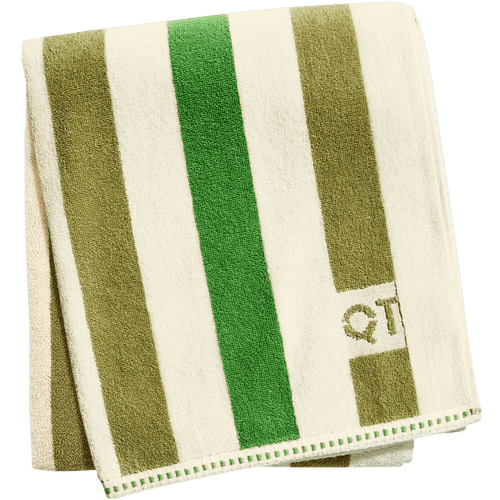 STRIPE BATH SHEET TOWEL OLIVE - DYKE & DEAN