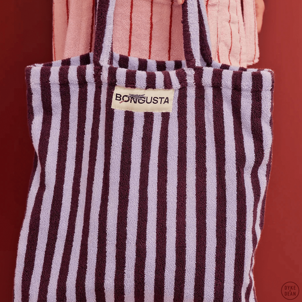 TOWEL FABRIC TOTE BAG WINE & LAVENDER BLUE - DYKE & DEAN