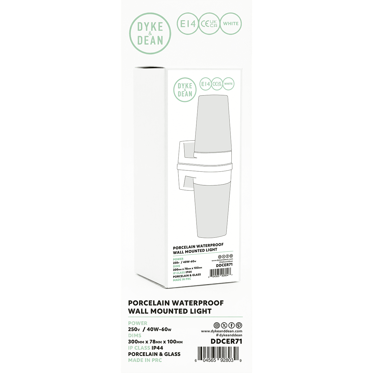 WHITE DOUBLE PORCELAIN WATERPROOF WALL MOUNTED LIGHT - DYKE & DEAN