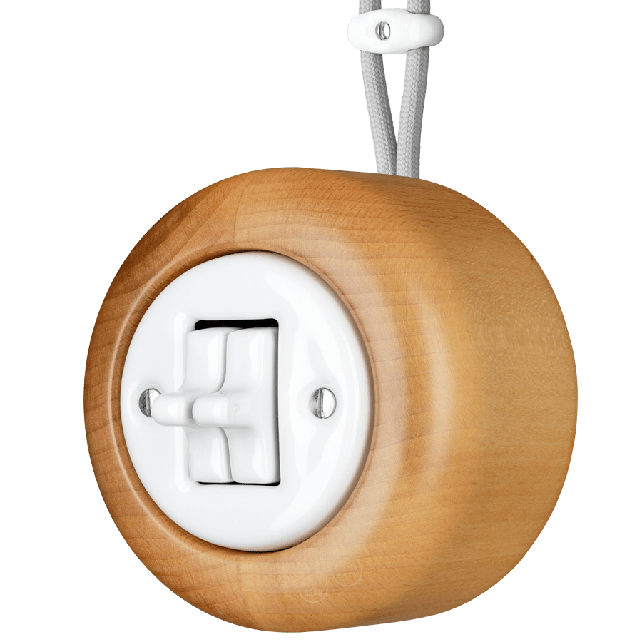 WOODEN PORCELAIN SURFACE MOUNTED FAGUS DOUBLE TOGGLE SWITCH - DYKE & DEAN