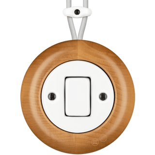 WOODEN PORCELAIN SURFACE MOUNTED FAGUS FAT BUTTON SWITCH - DYKE & DEAN