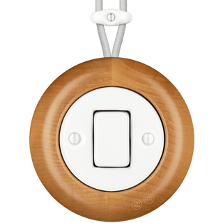 WOODEN PORCELAIN SURFACE MOUNTED FAGUS FAT BUTTON SWITCH - DYKE & DEAN
