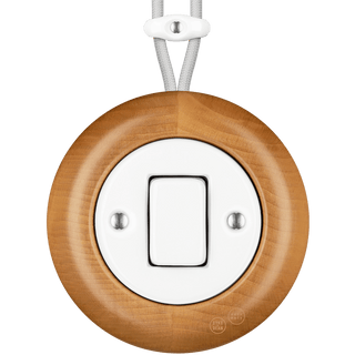 WOODEN PORCELAIN SURFACE MOUNTED FAGUS FAT BUTTON SWITCH - DYKE & DEAN