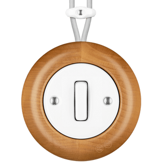 WOODEN PORCELAIN SURFACE MOUNTED FAGUS SLIM BUTTON SWITCH - DYKE & DEAN