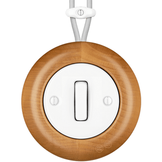 WOODEN PORCELAIN SURFACE MOUNTED FAGUS SLIM BUTTON SWITCH - DYKE & DEAN