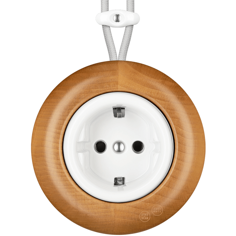 WOODEN PORCELAIN SURFACE MOUNTED FAGUS SOCKET SCHUKO - DYKE & DEAN