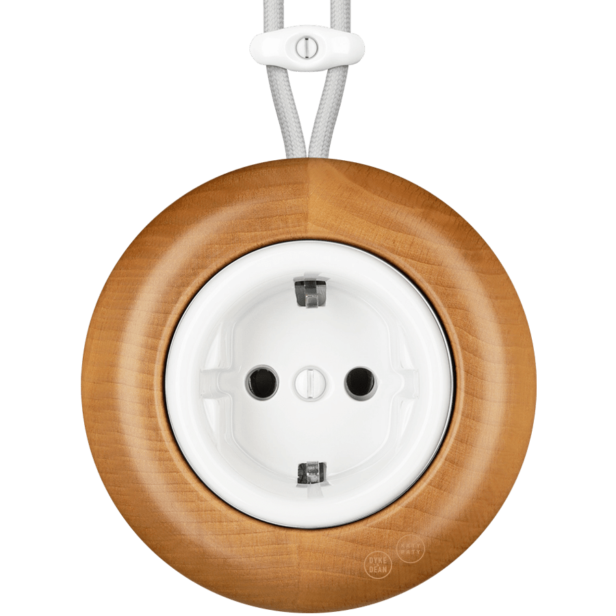 WOODEN PORCELAIN SURFACE MOUNTED FAGUS SOCKET SCHUKO - DYKE & DEAN