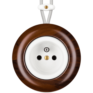 WOODEN PORCELAIN SURFACE MOUNTED NUC MAG EURO PIN SOCKET - DYKE & DEAN