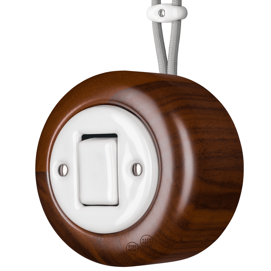 WOODEN PORCELAIN SURFACE MOUNTED NUC MAG FAT BUTTON SWITCH - DYKE & DEAN