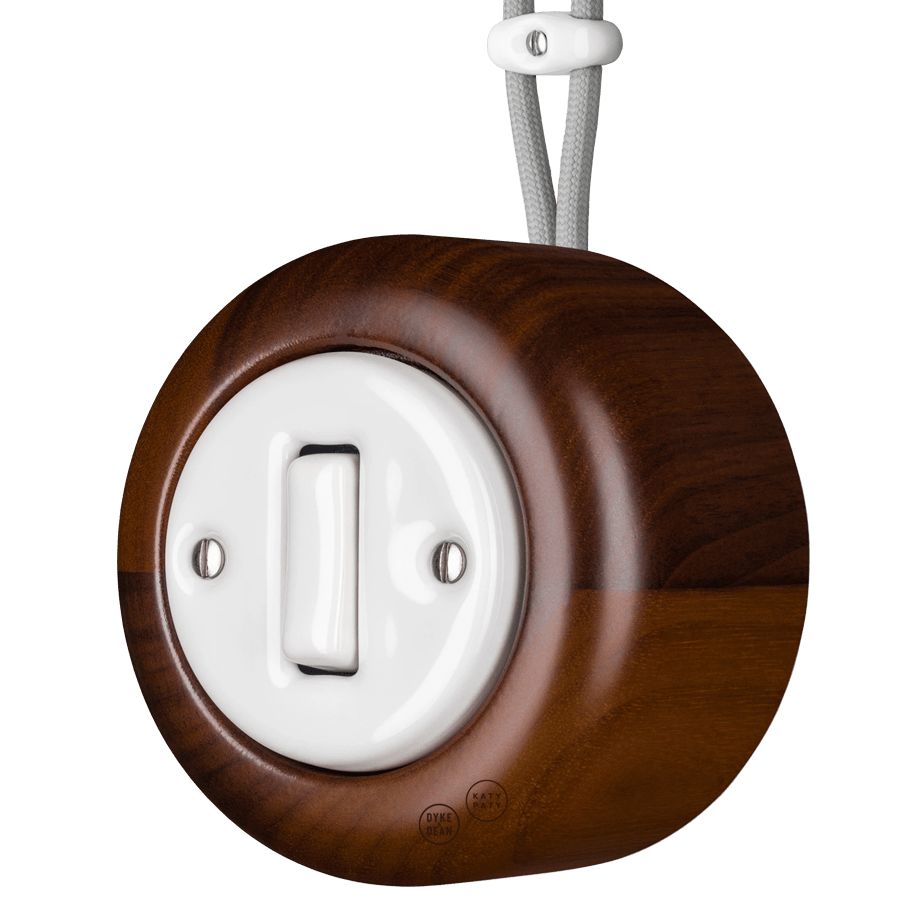 WOODEN PORCELAIN SURFACE MOUNTED NUC MAG SLIM BUTTON SWITCH - DYKE & DEAN