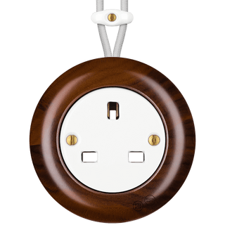 WOODEN PORCELAIN SURFACE MOUNTED NUC MAG SOCKET UK - DYKE & DEAN