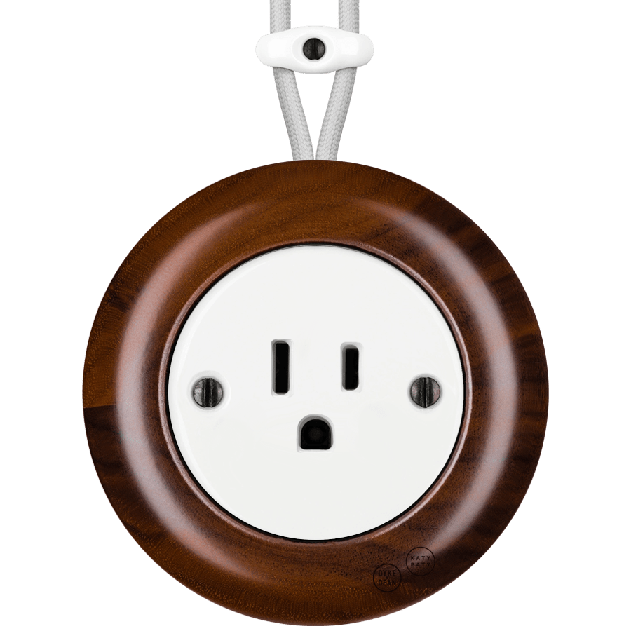 WOODEN PORCELAIN SURFACE MOUNTED NUC MAG SOCKET USA 15AMP - DYKE & DEAN