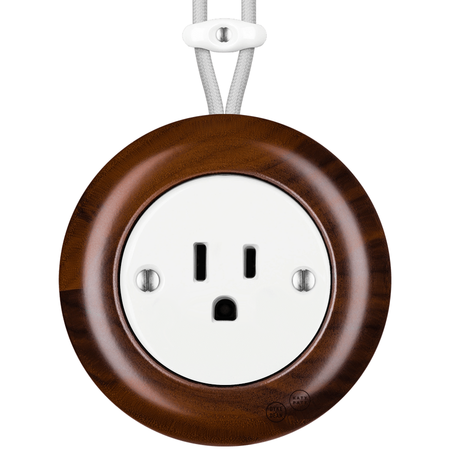 WOODEN PORCELAIN SURFACE MOUNTED NUC MAG SOCKET USA 15AMP - DYKE & DEAN