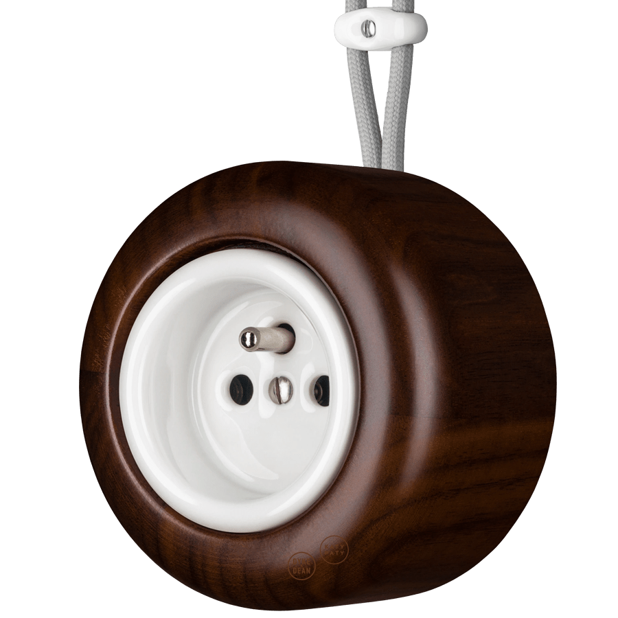WOODEN PORCELAIN SURFACE MOUNTED NUCLEUS EURO PIN SOCKET - DYKE & DEAN