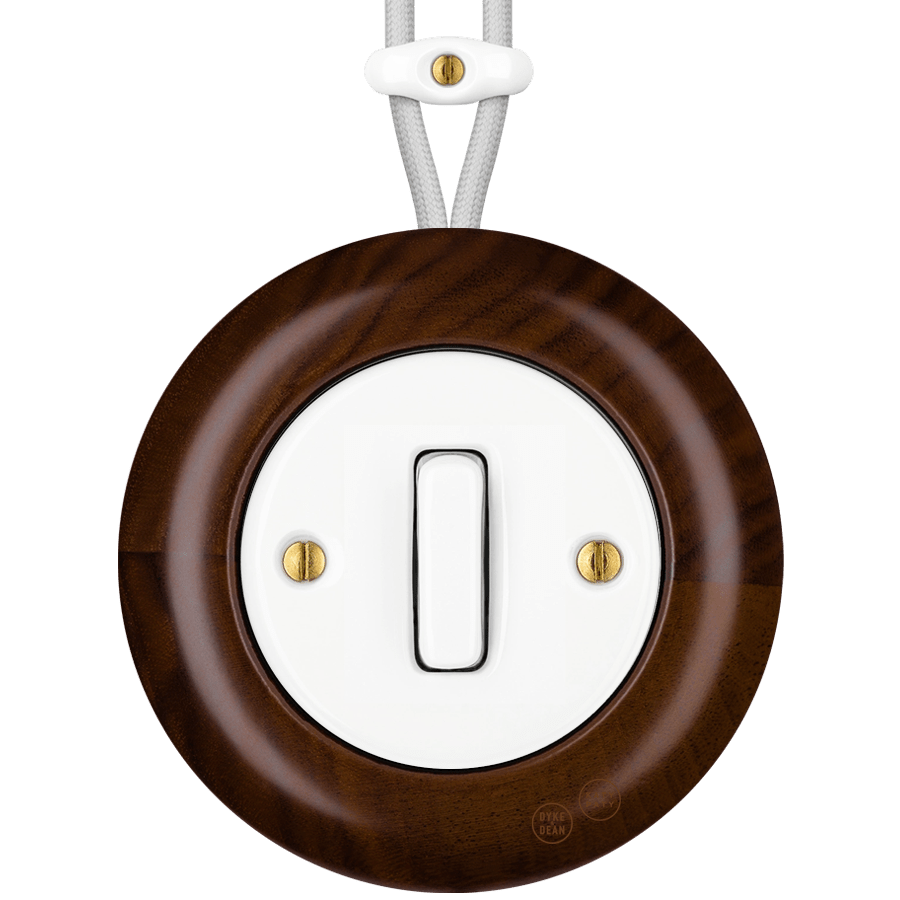 WOODEN PORCELAIN SURFACE MOUNTED NUCLEUS SLIM BUTTON SWITCH - DYKE & DEAN