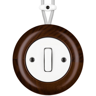 WOODEN PORCELAIN SURFACE MOUNTED NUCLEUS SLIM BUTTON SWITCH - DYKE & DEAN