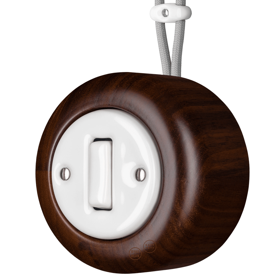 WOODEN PORCELAIN SURFACE MOUNTED NUCLEUS SLIM BUTTON SWITCH - DYKE & DEAN
