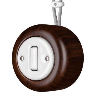 WOODEN PORCELAIN SURFACE MOUNTED NUCLEUS SLIM BUTTON SWITCH - DYKE & DEAN