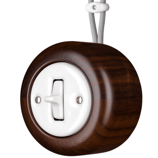WOODEN PORCELAIN SURFACE MOUNTED NUCLEUS TOGGLE SWITCH - DYKE & DEAN