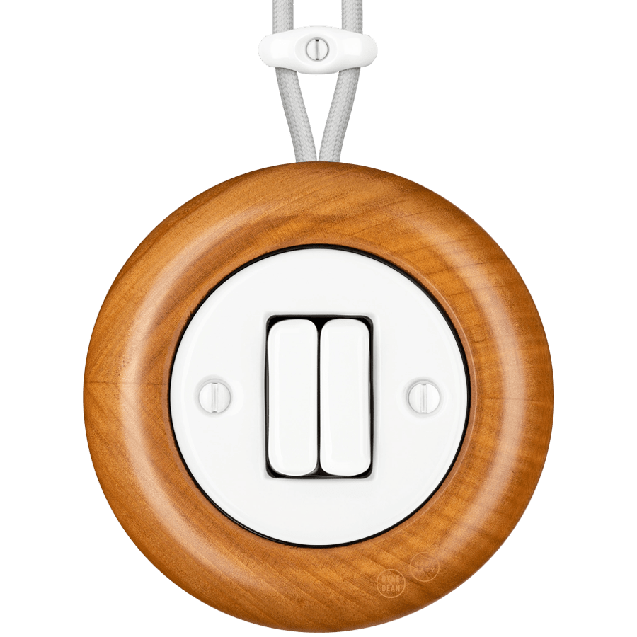 WOODEN PORCELAIN SURFACE MOUNTED PADELUS DOUBLE SLIM BUTTON SWITCH - DYKE & DEAN