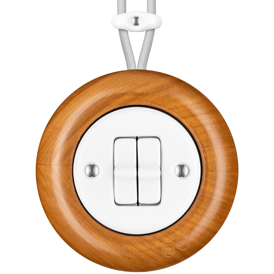 WOODEN PORCELAIN SURFACE MOUNTED PADELUS DOUBLE TOGGLE SWITCH - DYKE & DEAN